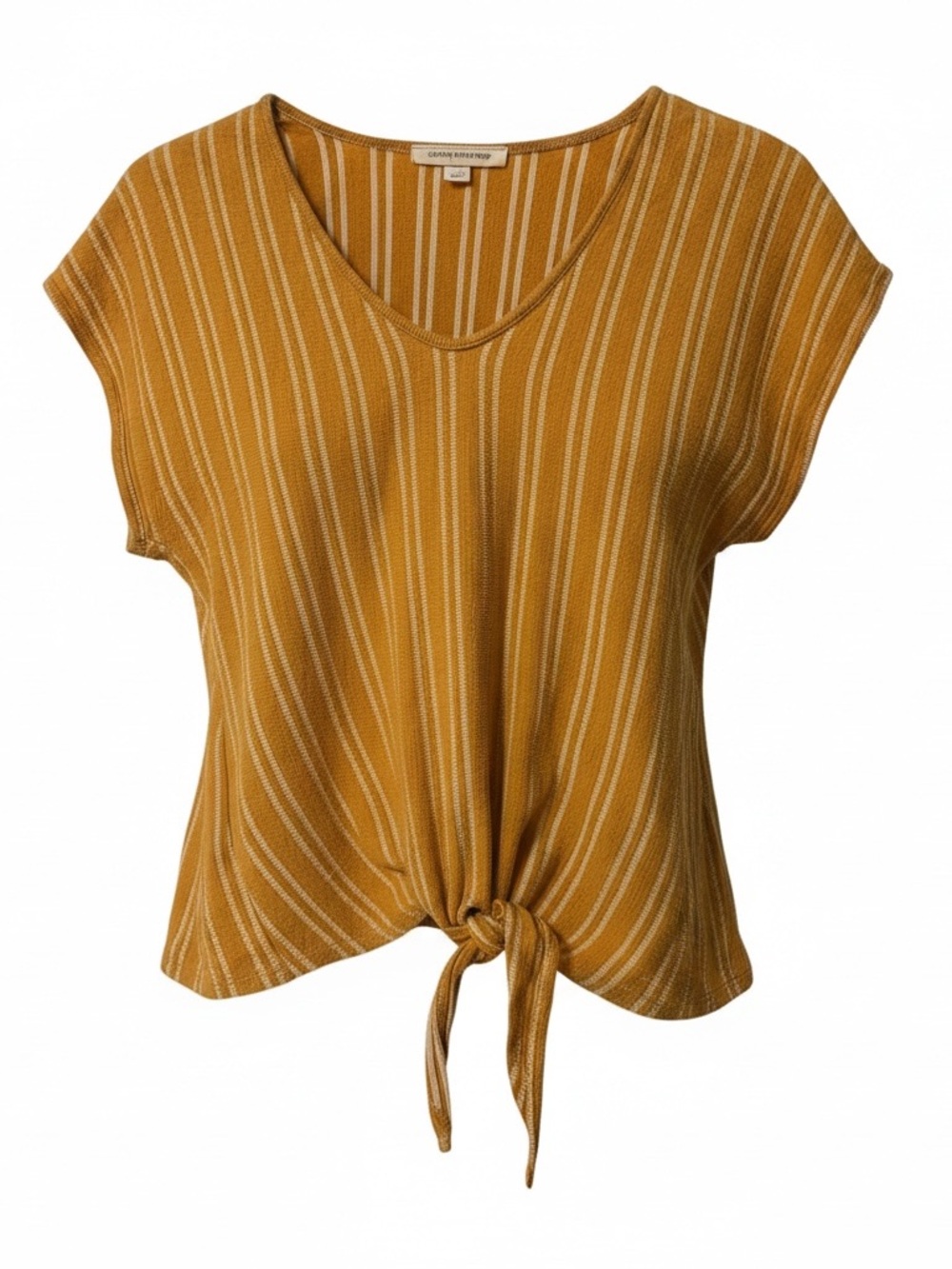 Caution To The Wind Mustard Striped Tie-Front Crop Top